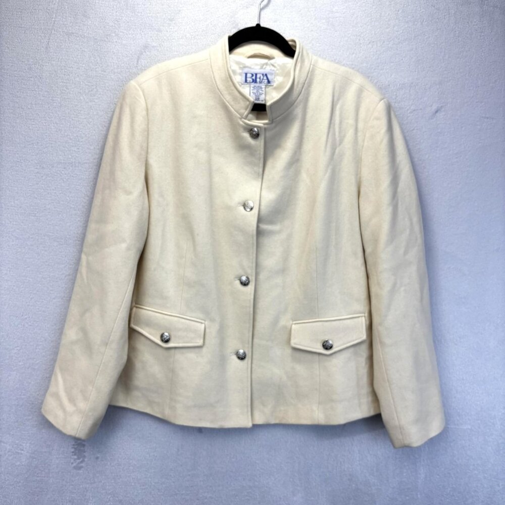 BFA Classics Jacket Womens 22W Cream Wool‎ Blazer Mandarin Collar Lined Button